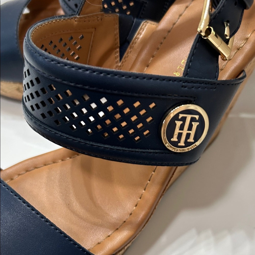 Tommy Hilfiger Navy Wedge Sandals - Picture 2 of 6
